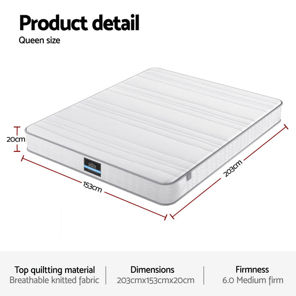 Giselle Queen Mattress 20cm with Reinforced Edge Support Egg-Crate Foam Awezingly