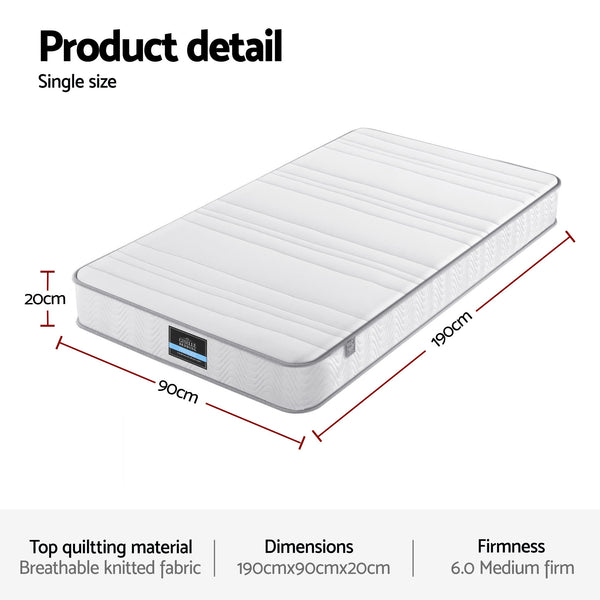 Giselle Single Mattress 20cm with Reinforced Edge Support Egg-Crate Foam Awezingly