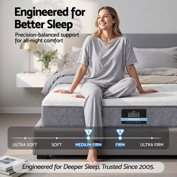 Giselle Bedding King Mattress 23cm Pocket Spring Mattress with Adjustable Firmness Reversible Foam Layer for Medium Firm & Firm Support Motion Isolation Bedroom Bed Giselle Bedding