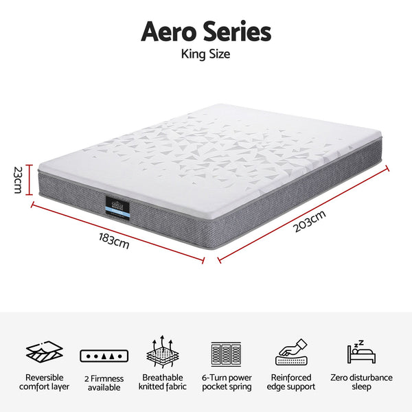 Giselle Bedding King Mattress 23cm Pocket Spring Mattress with Adjustable Firmness Reversible Foam Layer for Medium Firm & Firm Support Motion Isolation Bedroom Bed Giselle Bedding