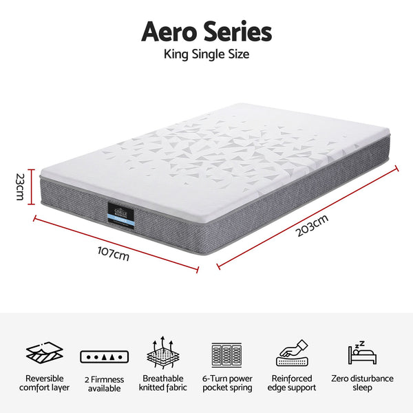 Giselle Bedding King Single Mattress 23cm Pocket Spring Mattress with Adjustable Firmness Reversible Foam Layer for Medium Firm & Firm Support Motion Isolation Bedroom Bed Giselle Bedding