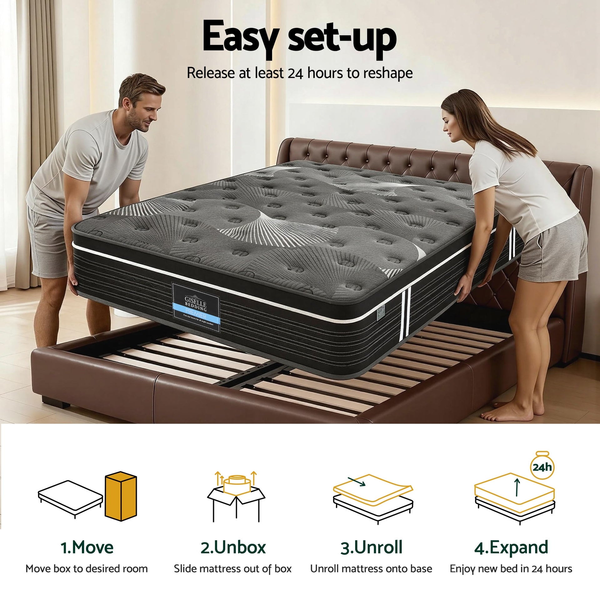 Giselle Bedding 35cm Mattress Graphene Memory Foam Medium Firm Euro Top Mattresses Double Awezingly
