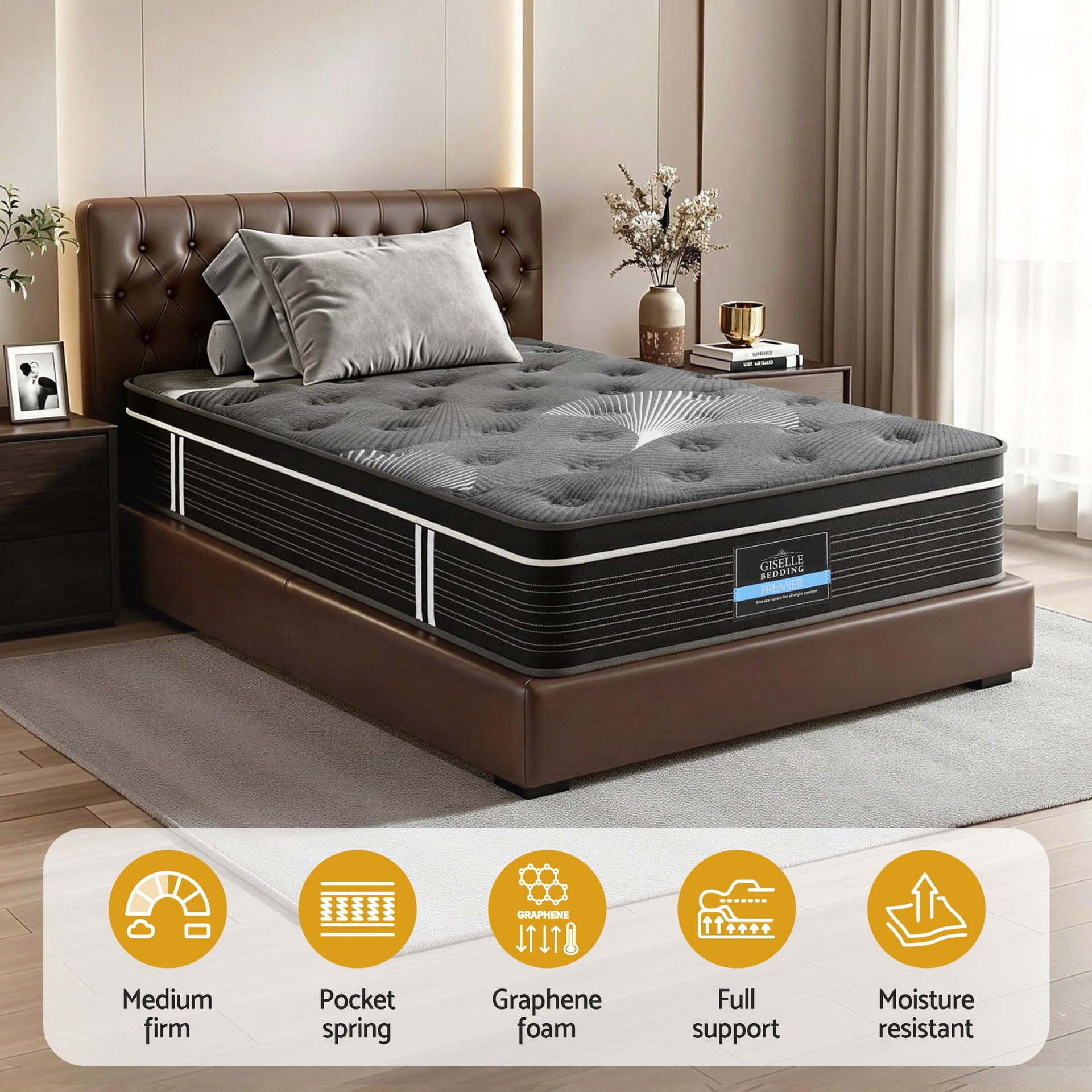 Giselle Bedding 35cm Mattress Graphene Memory Foam Medium Firm Euro Top Mattresses Single Awezingly