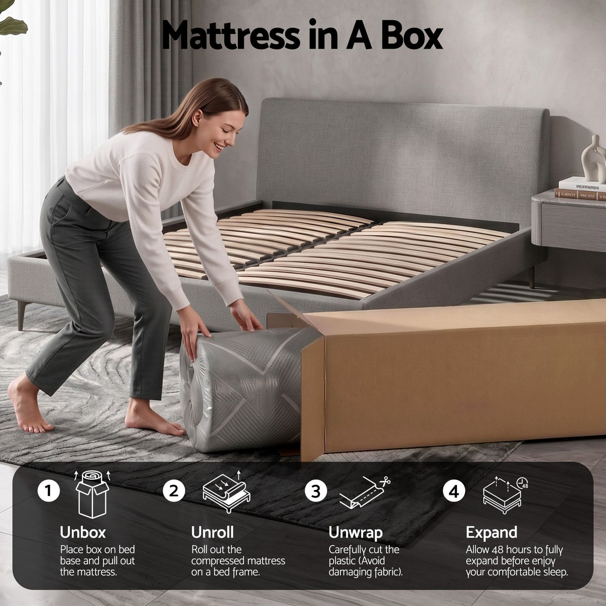 Giselle Double Mattress 26cm Firm Pocket Spring Dual Edge Support Dark Grey Awezingly