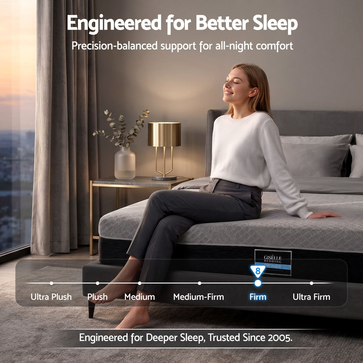 Giselle King Mattress 26cm Firm Pocket Spring Dual Edge Support Dark Grey Awezingly