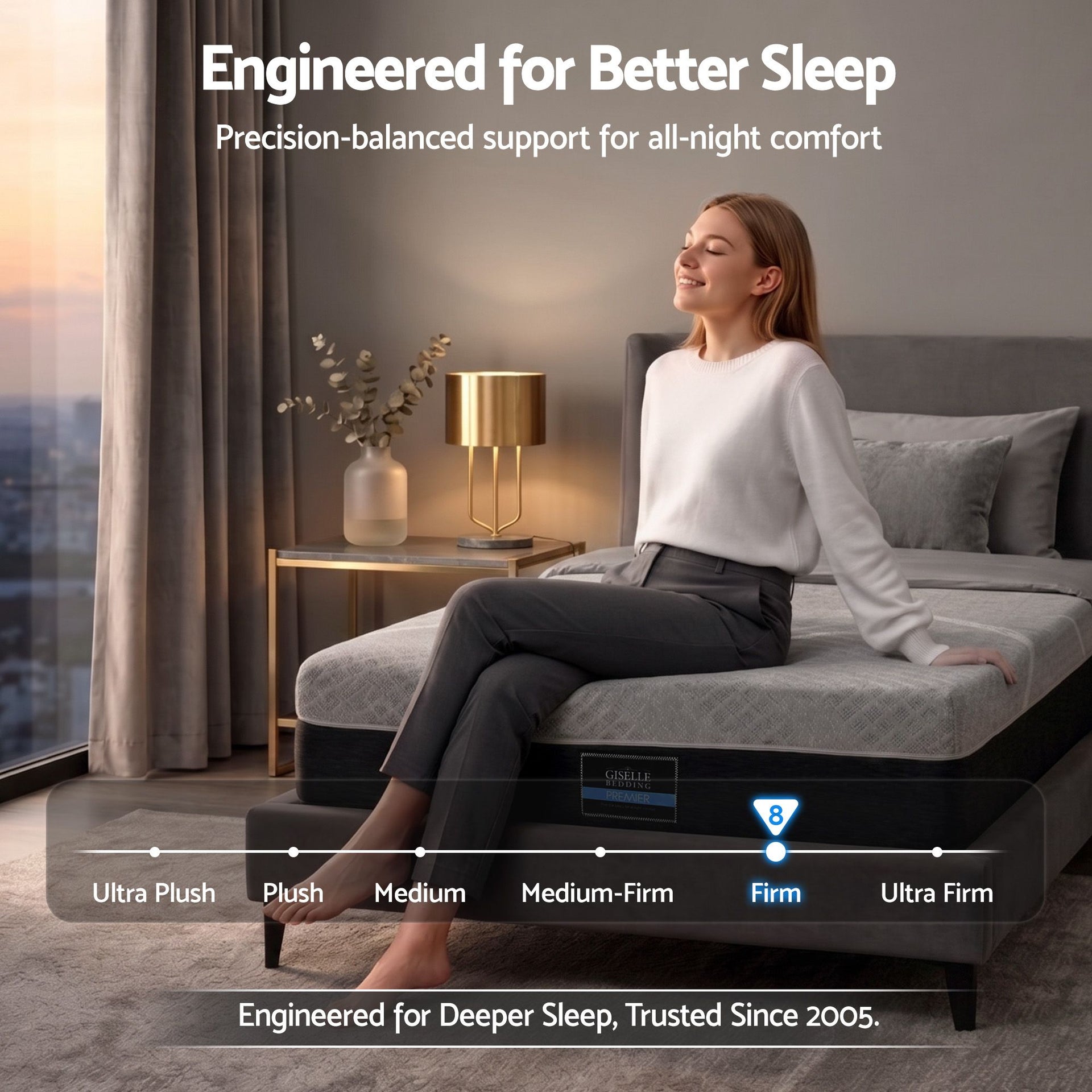 Giselle King Single Mattress 26cm Firm Pocket Spring Dual Edge Support Dark Grey Awezingly
