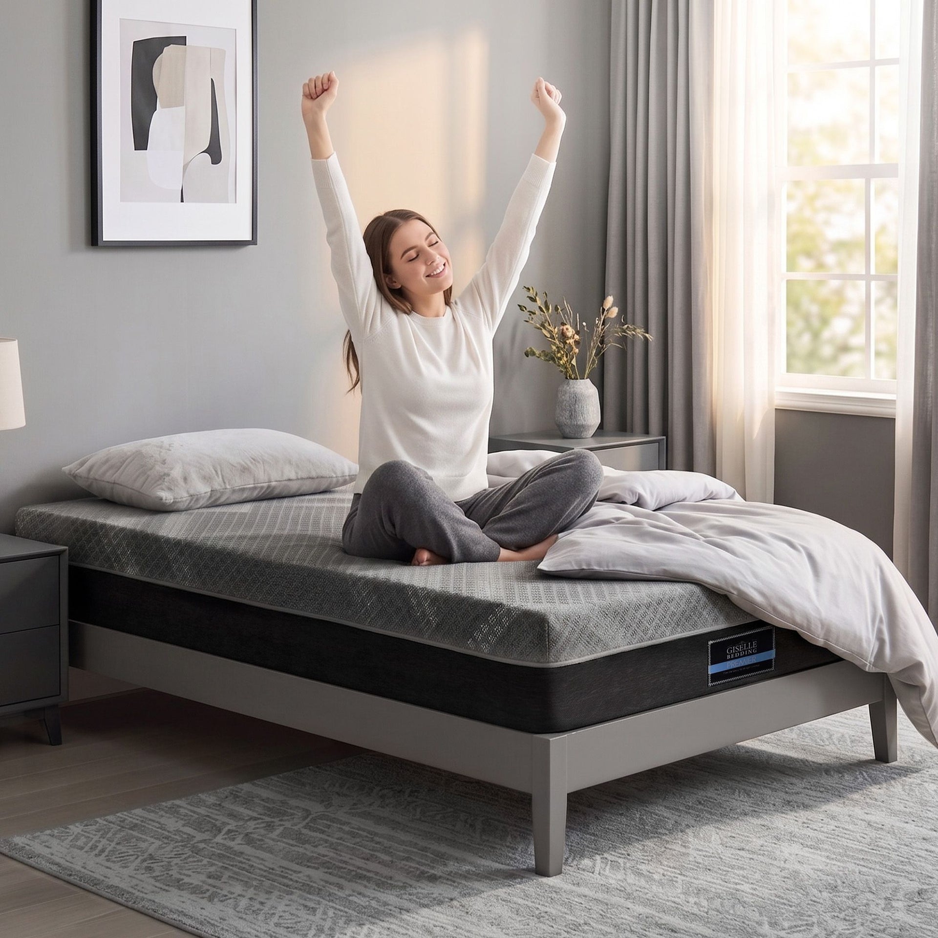 Giselle King Single Mattress 26cm Firm Pocket Spring Dual Edge Support Dark Grey Awezingly