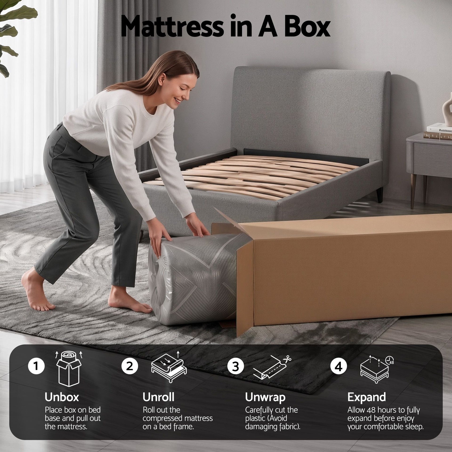 Giselle King Single Mattress 26cm Firm Pocket Spring Dual Edge Support Dark Grey Awezingly