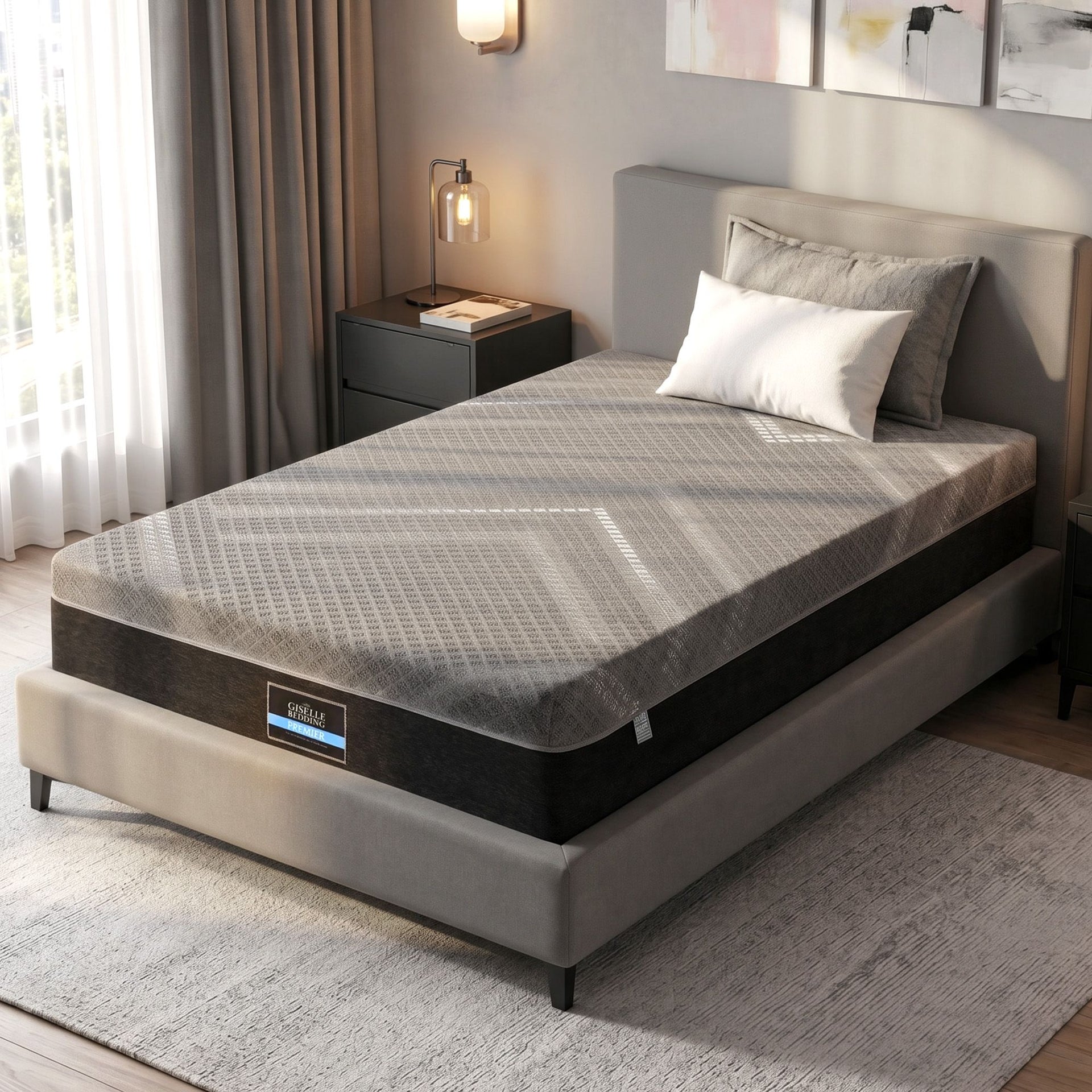 Giselle King Single Mattress 26cm Firm Pocket Spring Dual Edge Support Dark Grey Awezingly