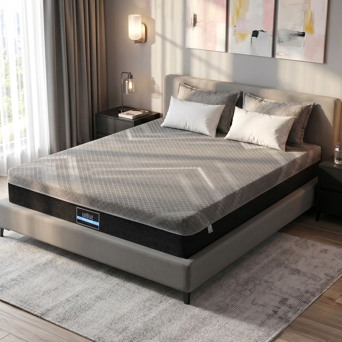 Giselle Queen Mattress 26cm Firm Pocket Spring Dual Edge Support Dark Grey Awezingly