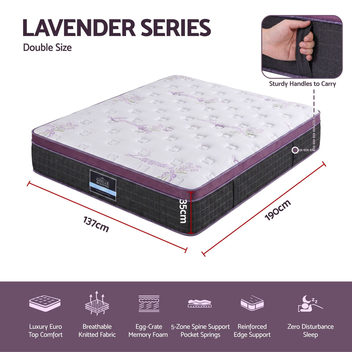 Giselle Double Euro Top Mattress Firm Pocket Spring Edge Support Awezingly