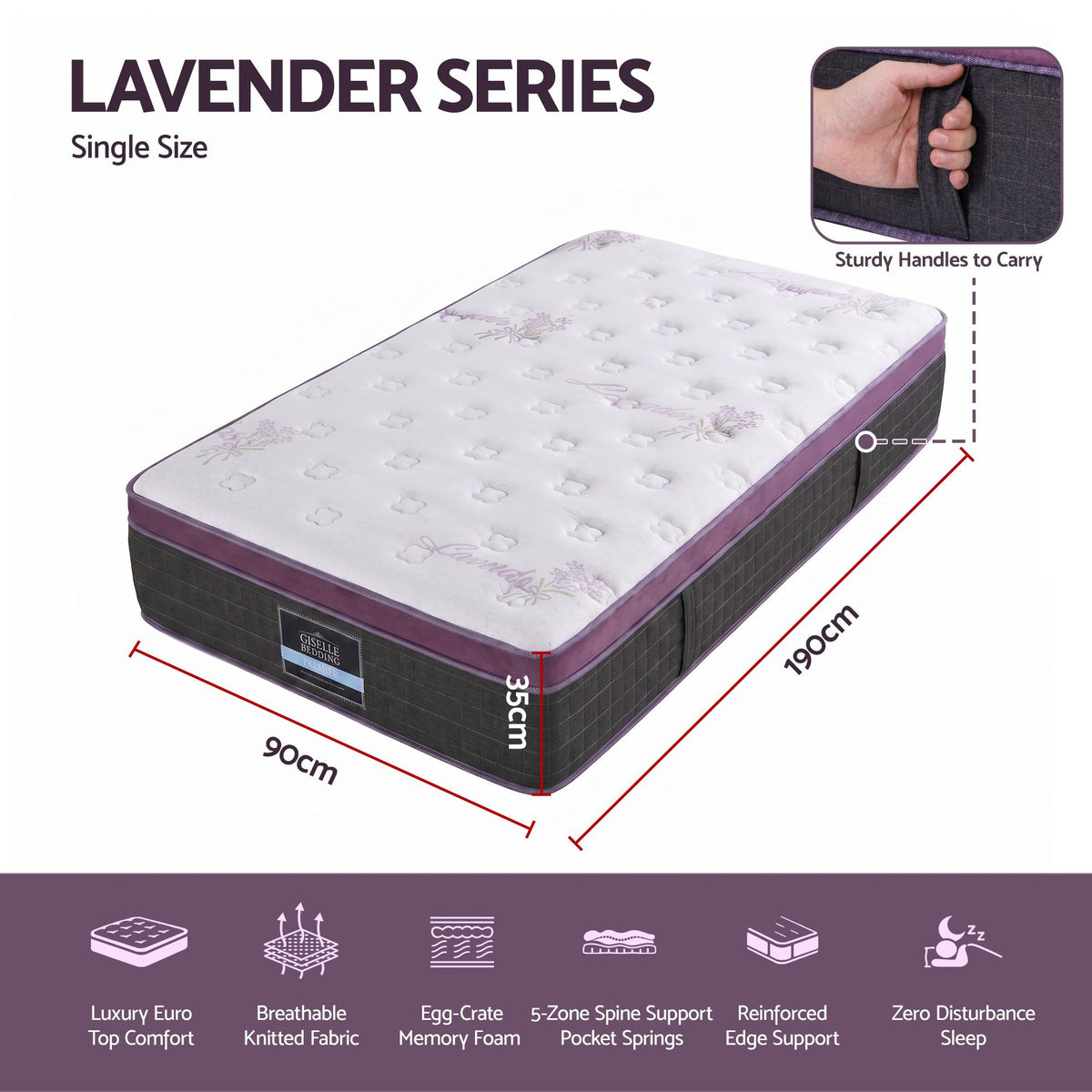 Giselle Single Euro Top Mattress Firm Pocket Spring Edge Support Awezingly