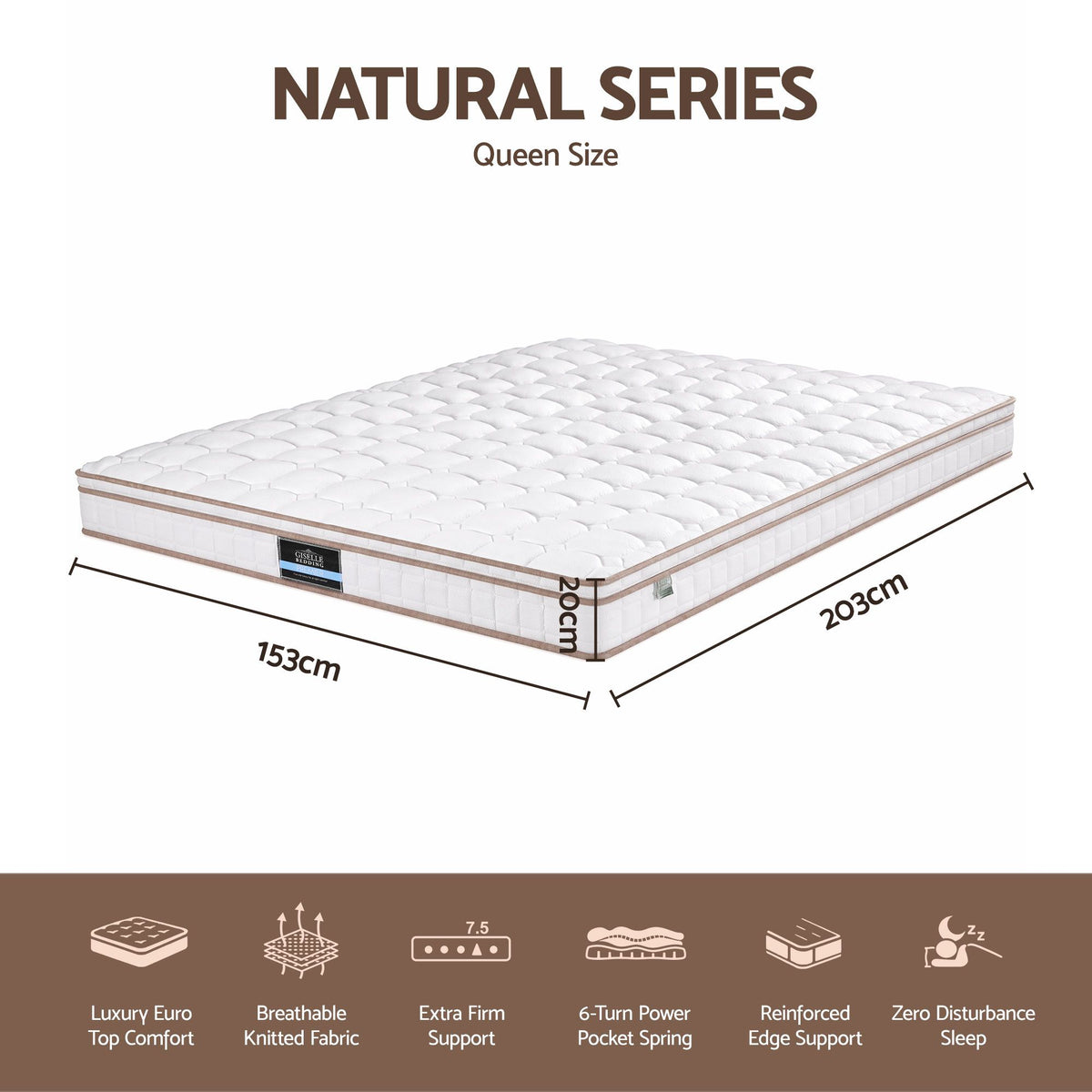 Giselle 20cm Firm Queen Mattress Pocket Spring for Bedroom or Guest Room Awezingly