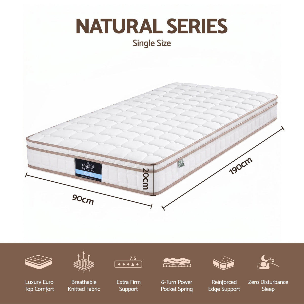 Giselle 20cm Firm Single Mattress Pocket Spring for Bedroom or Guest Room Awezingly