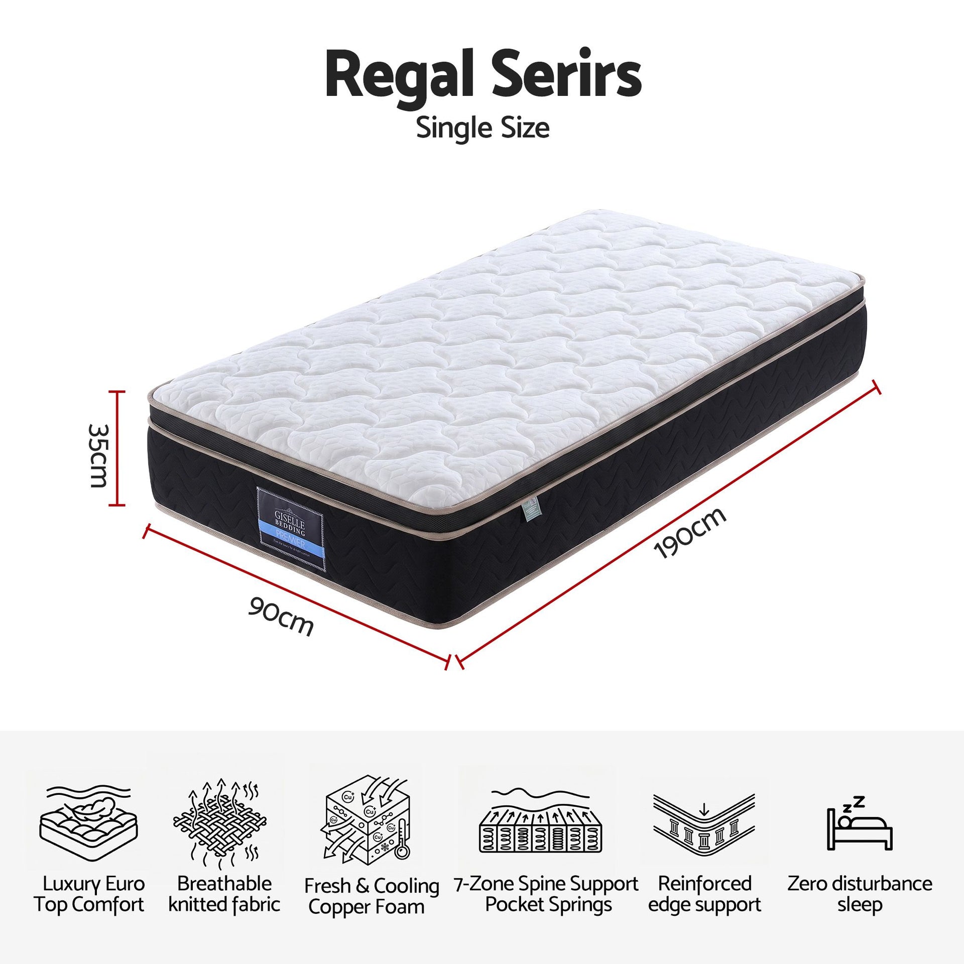 Giselle 35cm Single Mattress Firm with Copper Memory Foam and Edge Support Awezingly