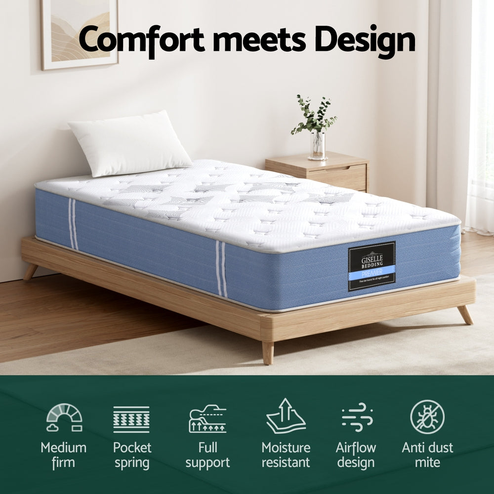 25cm Giselle Mattress Single Bed Pocket Spring Mattresses Giselle Bedding