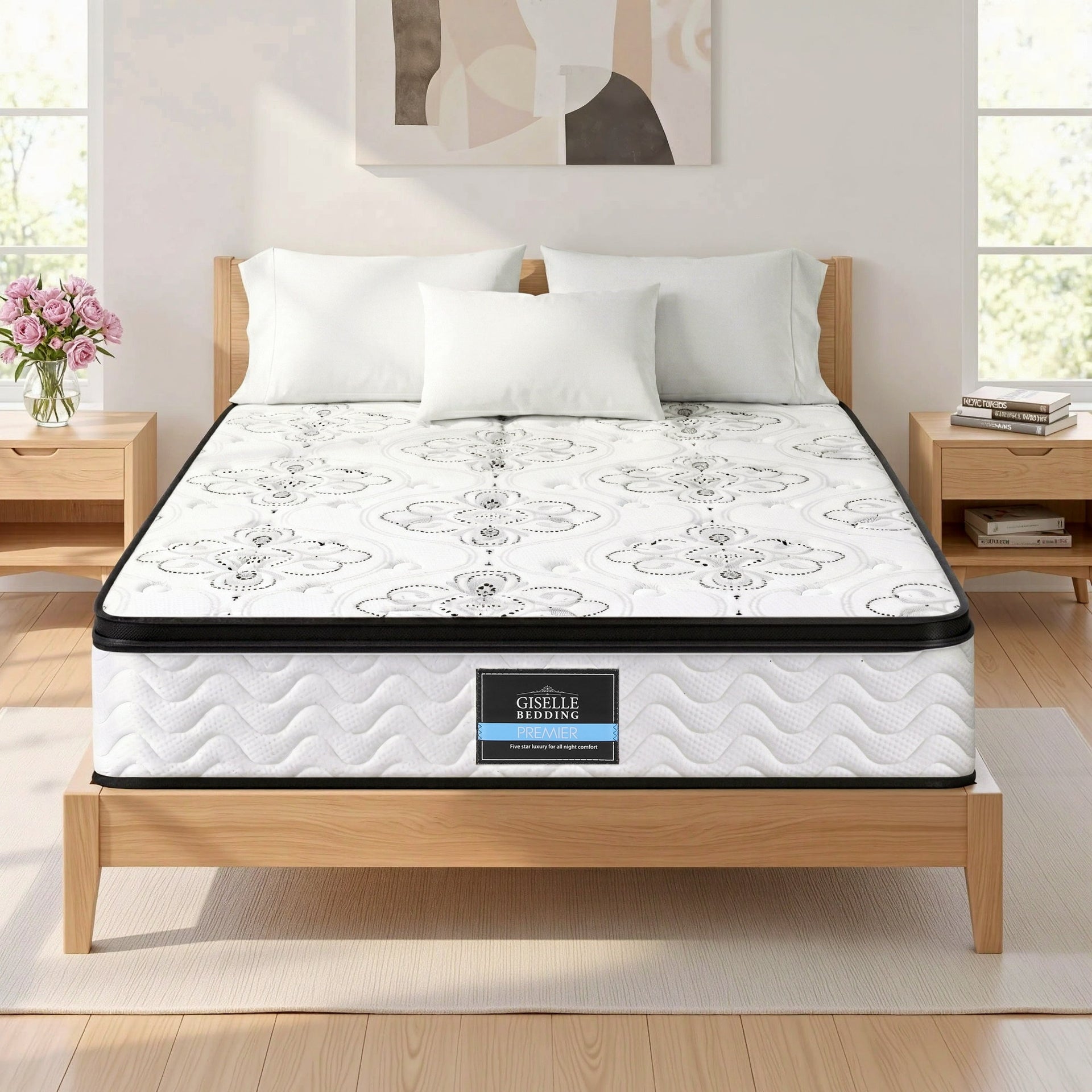 Giselle Bedding Double Mattress 30cm Pocket Spring Euro Top Medium Firm Foam Awezingly