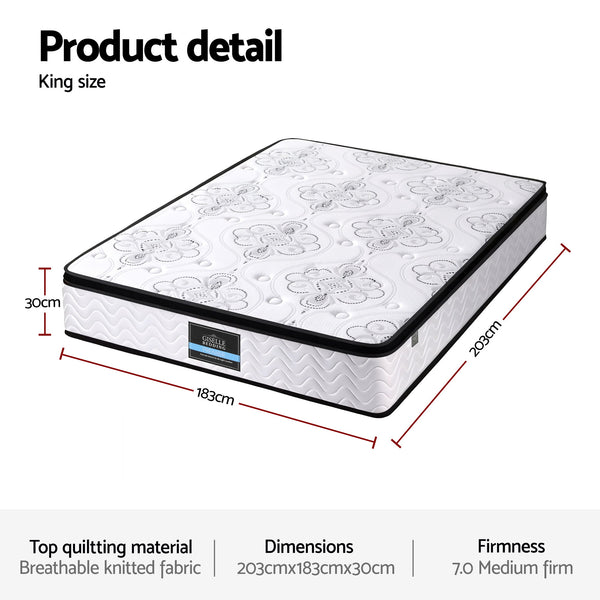 Giselle Bedding King Mattress 30cm Pocket Spring Euro Top Medium Firm Foam Awezingly