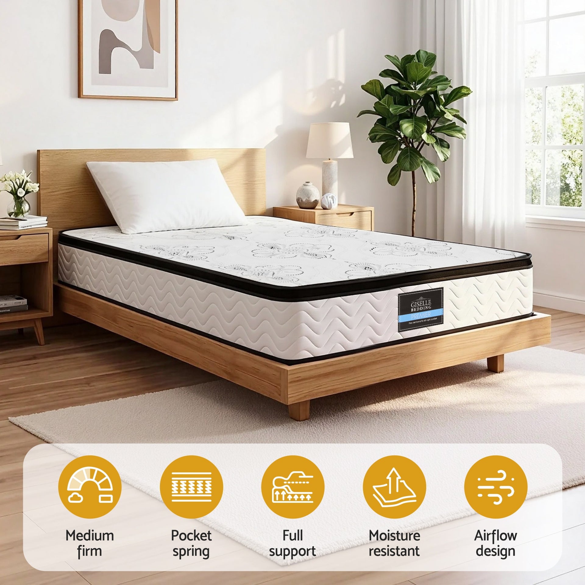 Giselle Bedding King Single Mattress 30cm Pocket Spring Euro Top Medium Firm Foam Awezingly
