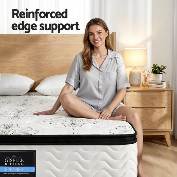 Giselle Bedding Queen Mattress 30cm Pocket Spring Euro Top Medium Firm Foam Awezingly