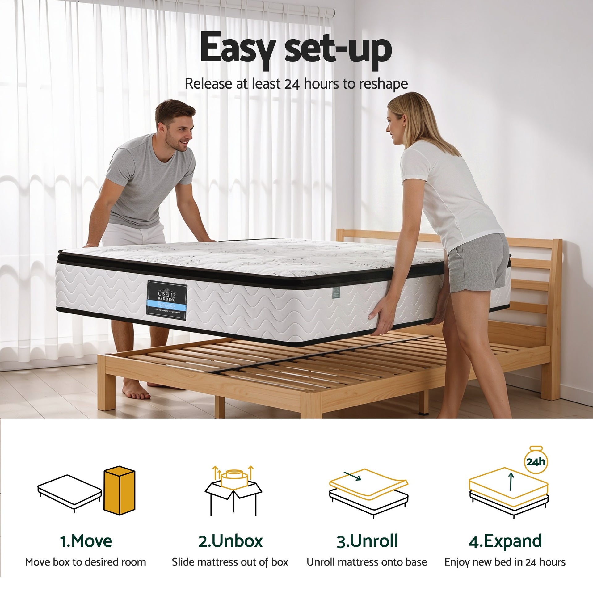 Giselle Bedding Queen Mattress 30cm Pocket Spring Euro Top Medium Firm Foam Awezingly