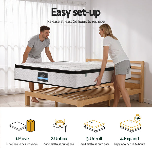 Giselle Bedding Queen Mattress 30cm Pocket Spring Euro Top Medium Firm Foam Awezingly