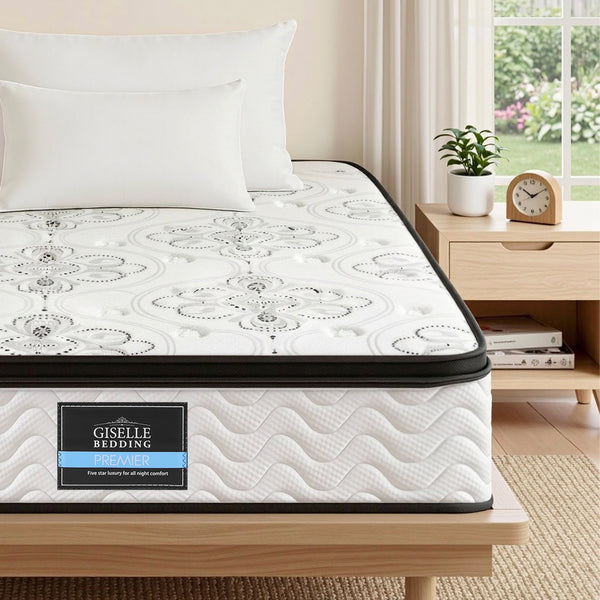 Giselle Bedding Single Mattress 30cm Pocket Spring Euro Top Medium Firm Foam Awezingly