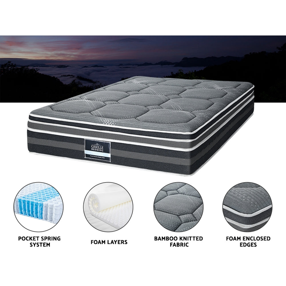 Giselle 35CM KING Mattress Bed 7 Zone Dual Euro Top Pocket Spring Medium Firm Giselle Bedding