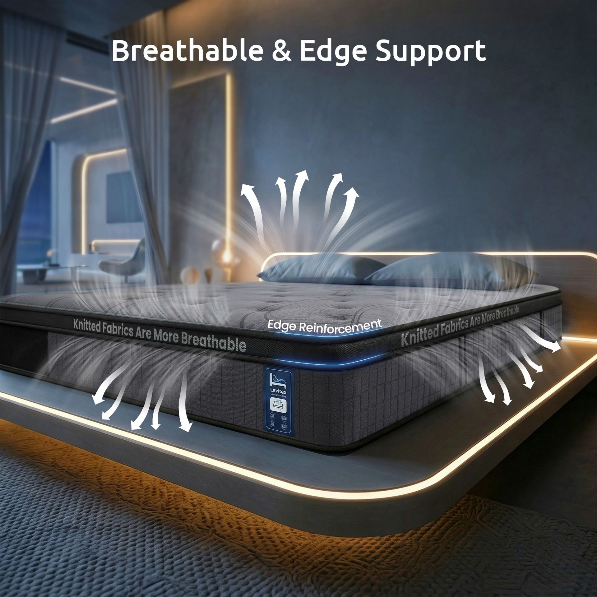 Levitex 33 cm Mattress 8.0 Extra Firm 7-Zone Pocket Spring Mattress with Dual-Row Edge Support & Breathable Knit Cover Double Awezingly