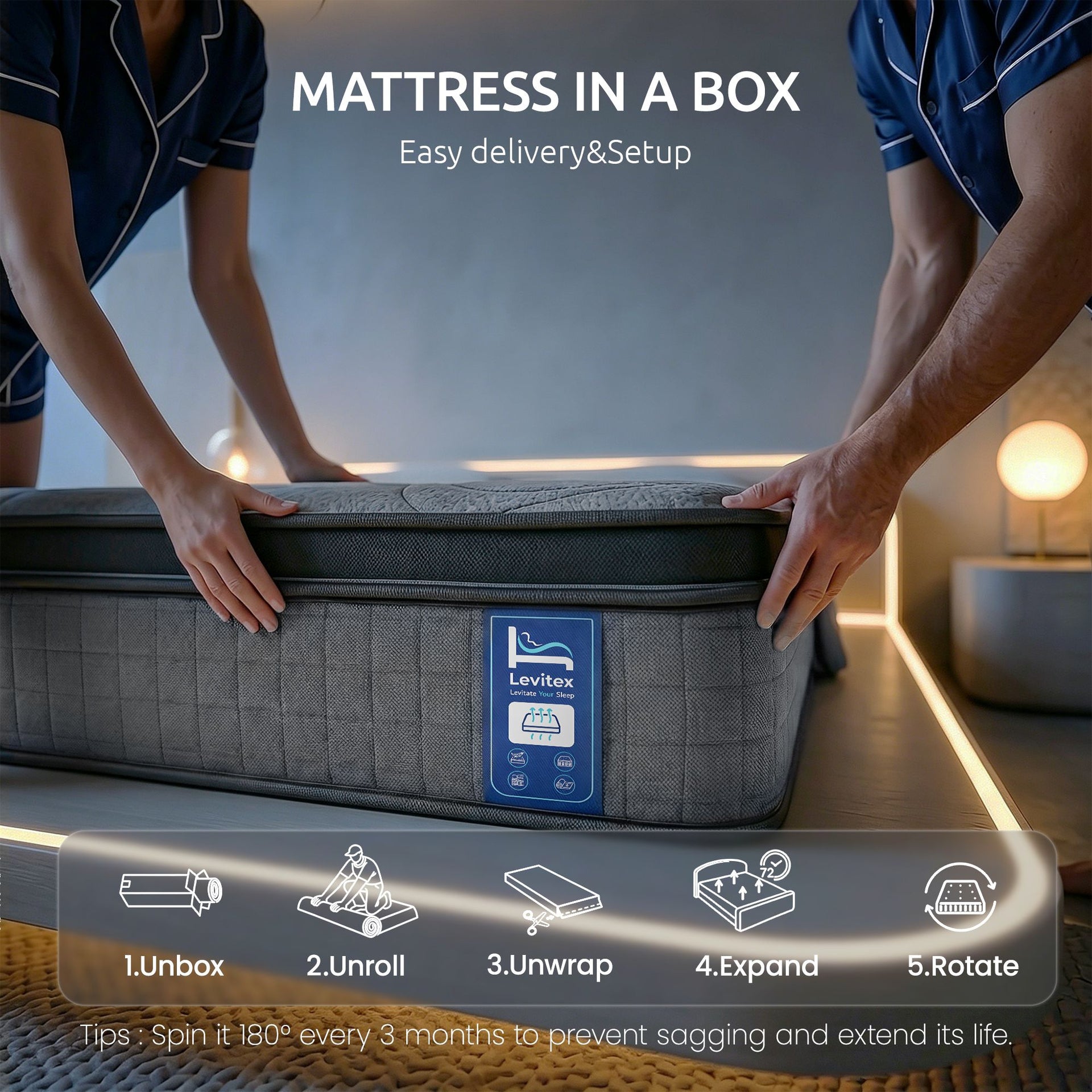 Levitex 33 cm Mattress 8.0 Extra Firm 7-Zone Pocket Spring Mattress with Dual-Row Edge Support & Breathable Knit Cover Double Awezingly