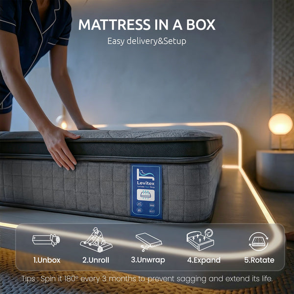Levitex 33 cm Mattress 8.0 Extra Firm 7-Zone Pocket Spring Mattress with Dual-Row Edge Support & Breathable Knit Cover King Single Awezingly