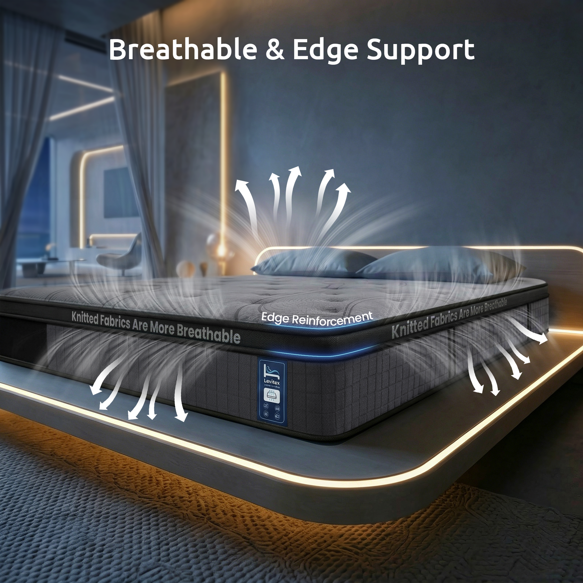 Levitex 33 cm Mattress 8.0 Extra Firm 7-Zone Pocket Spring Mattress with Dual-Row Edge Support & Breathable Knit Cover Queen Awezingly
