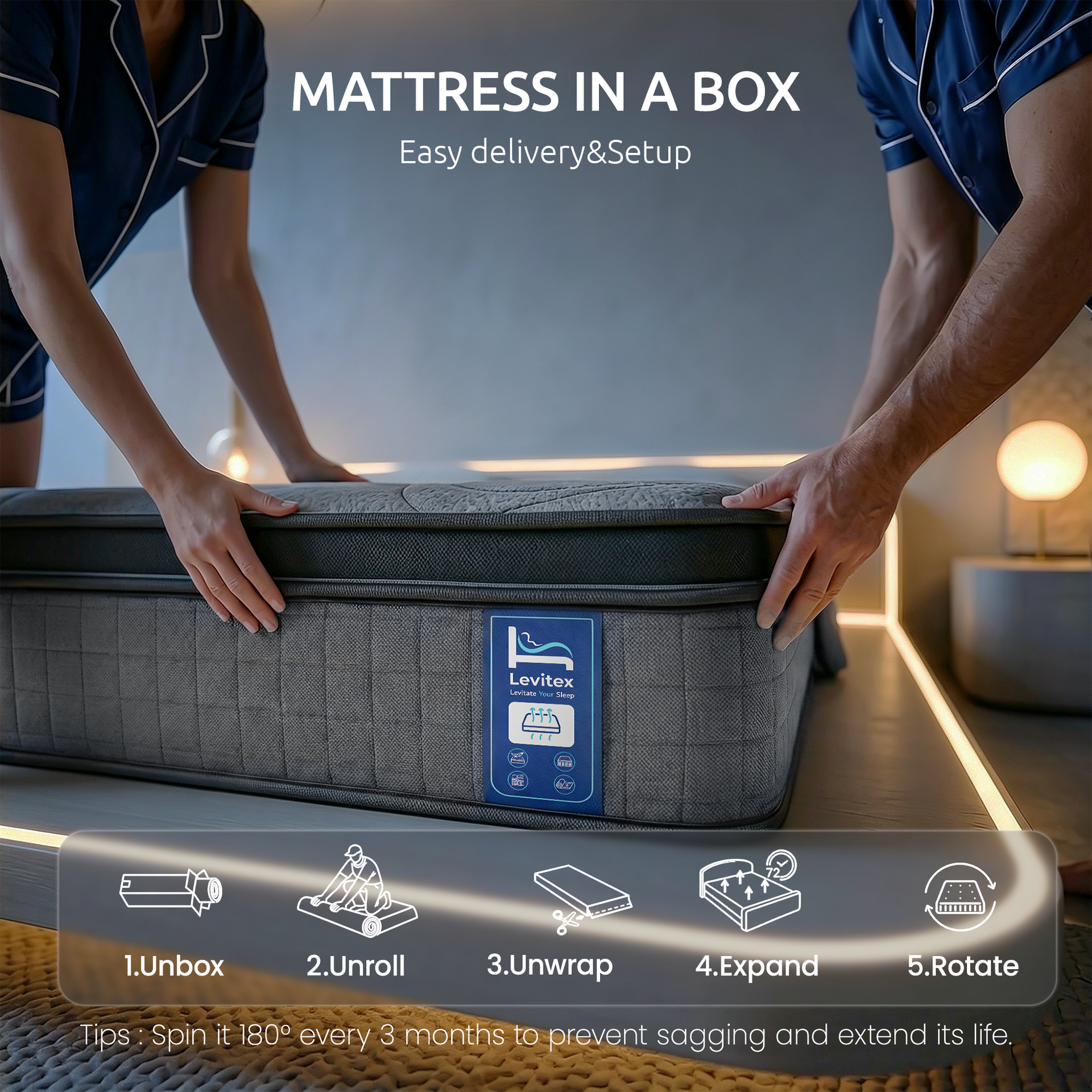 Levitex 33 cm Mattress 8.0 Extra Firm 7-Zone Pocket Spring Mattress with Dual-Row Edge Support & Breathable Knit Cover Queen Awezingly