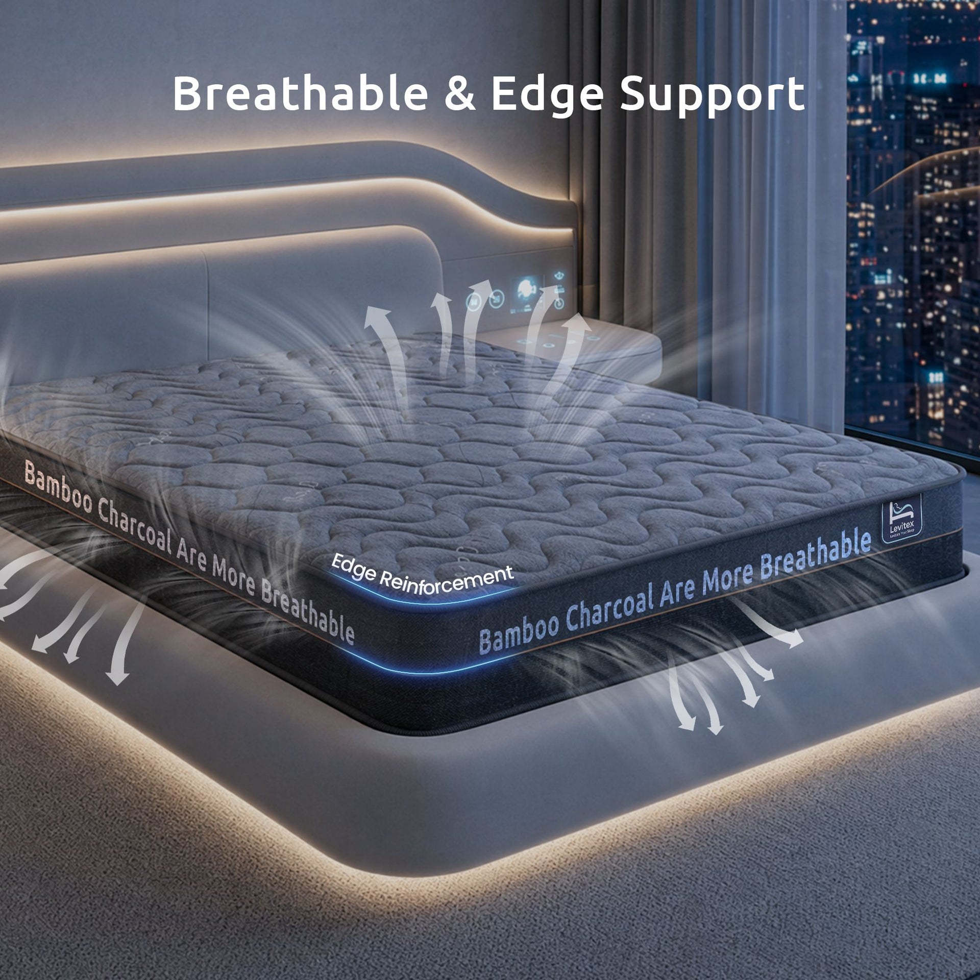 Levitex 25 cm Hybrid Pocket Spring Mattress Firm with 4cm Egg Crate Foam for Deep Sleep Bamboo Charcoal Fabric King Awezingly