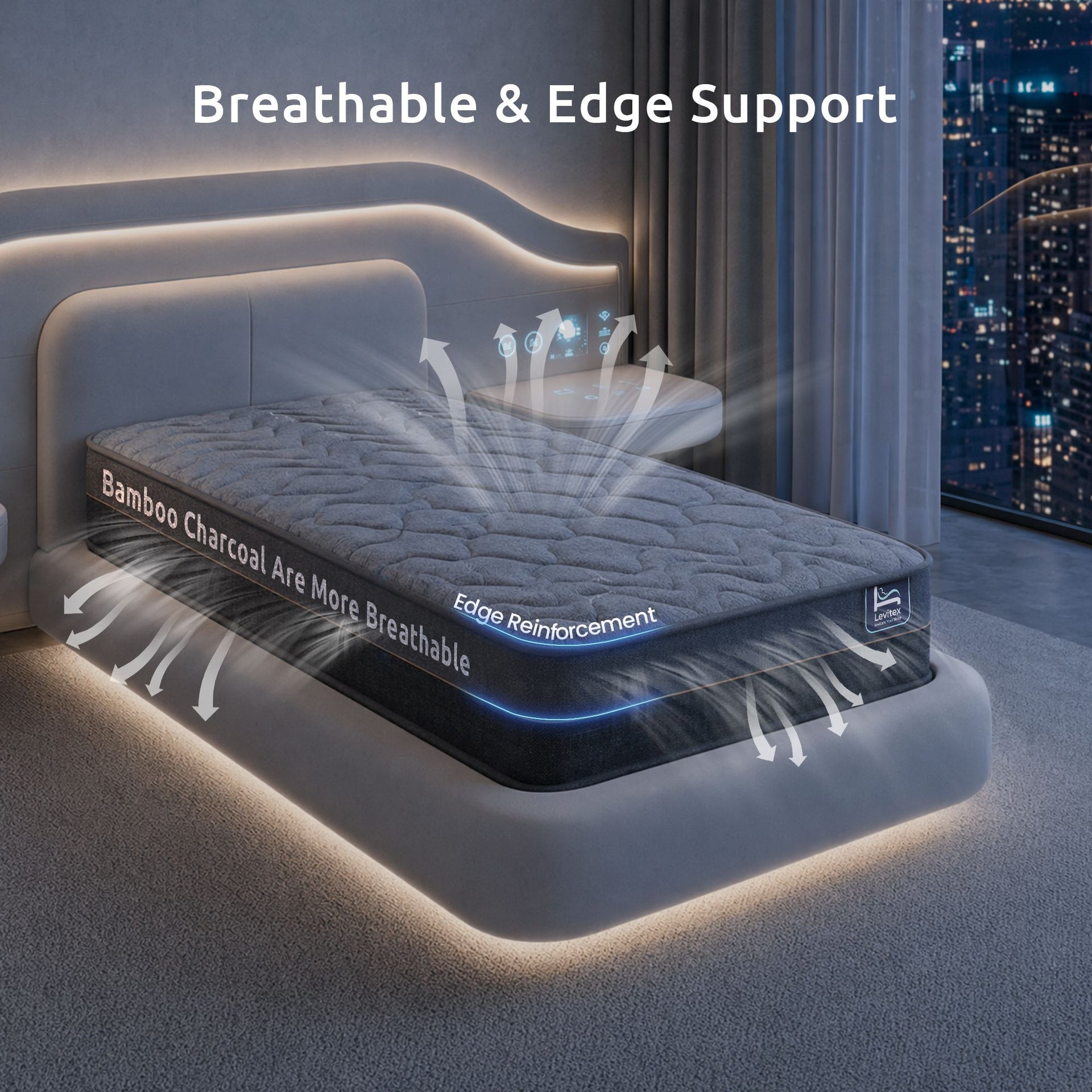 Levitex 25 cm Hybrid Pocket Spring Mattress Firm with 4cm Egg Crate Foam for Deep Sleep Bamboo Charcoal Fabric ‌King Single Awezingly