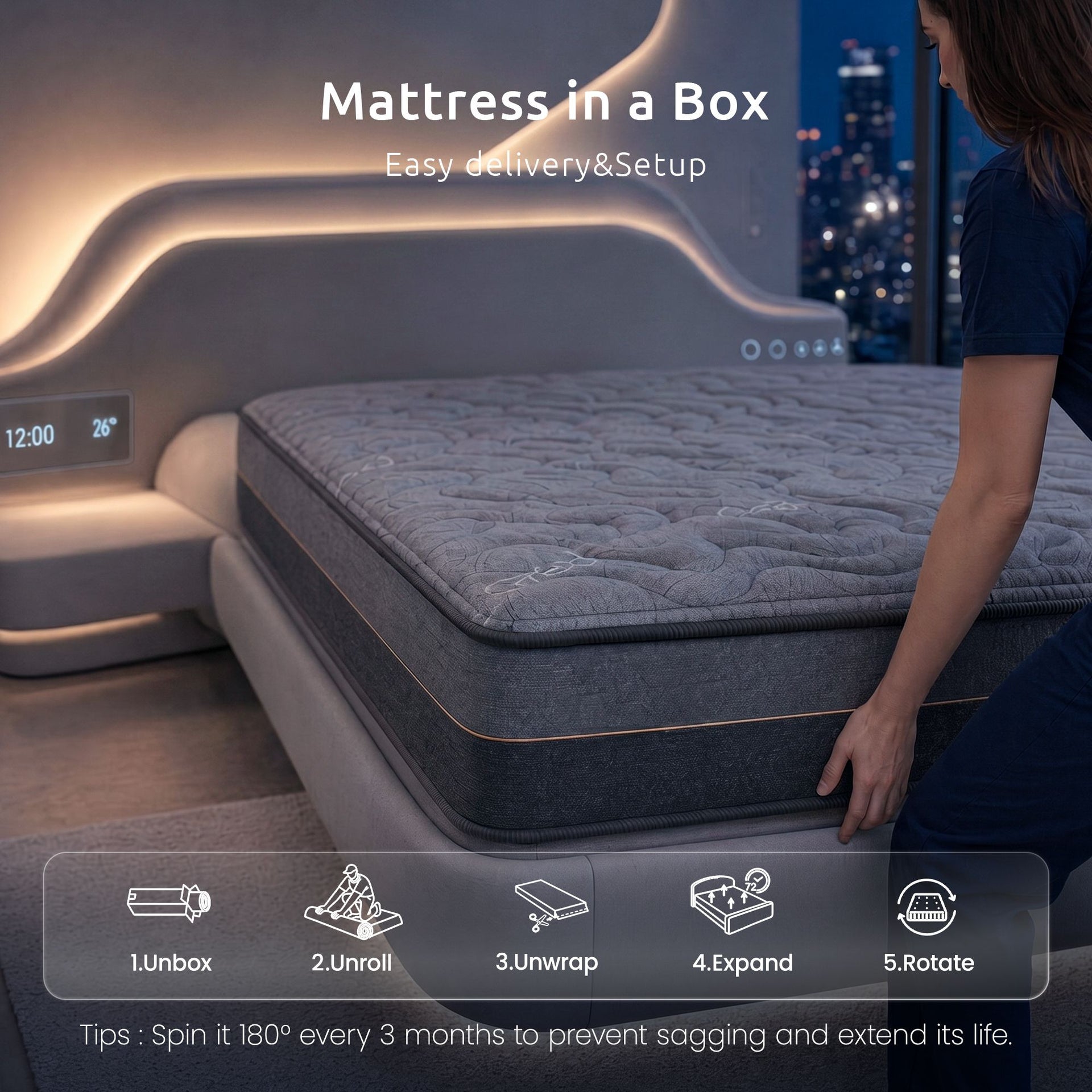 Levitex 25 cm Hybrid Pocket Spring Mattress Firm with 4cm Egg Crate Foam for Deep Sleep Bamboo Charcoal Fabric ‌King Single Awezingly