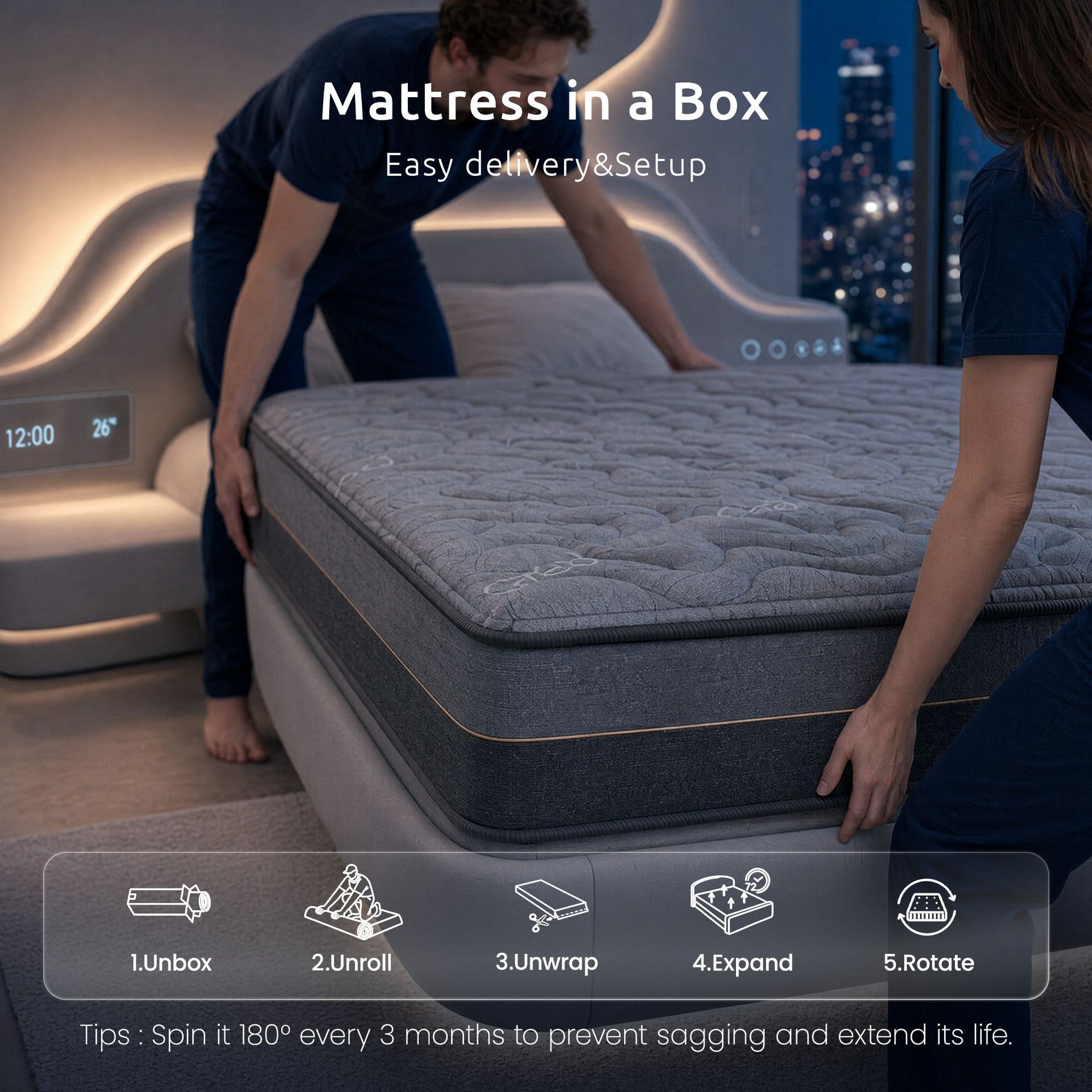 Levitex 25 cm Hybrid Pocket Spring Mattress Firm with 4cm Egg Crate Foam for Deep Sleep Bamboo Charcoal Fabric Queen Awezingly