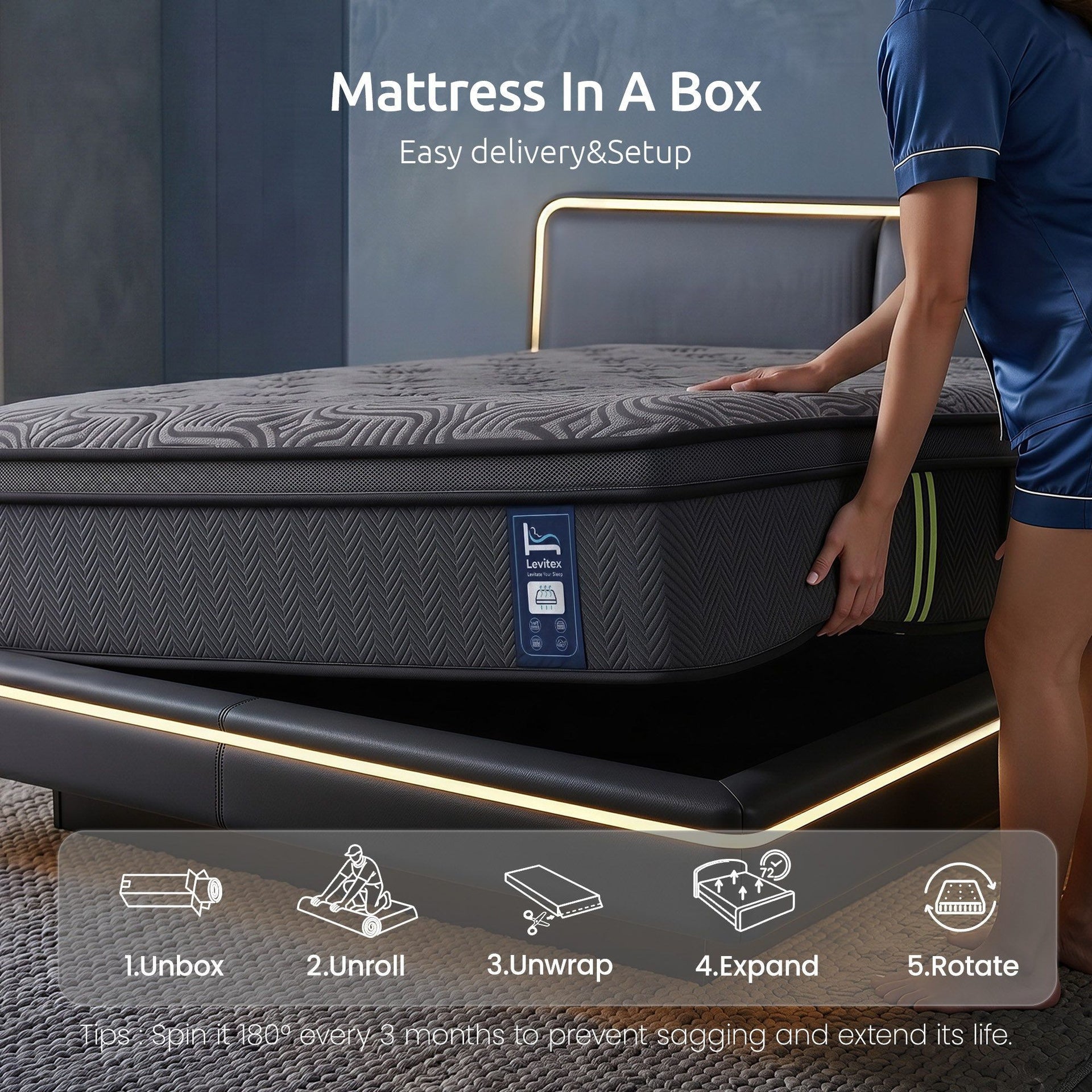 Levitex 34 cm Pocket Spring Mattress with Reinforced Edge Support & 5-Zone Pressure Relief Breathable Gel Memory Foam Hybrid Mattress for Back Pain ‌King Single Awezingly