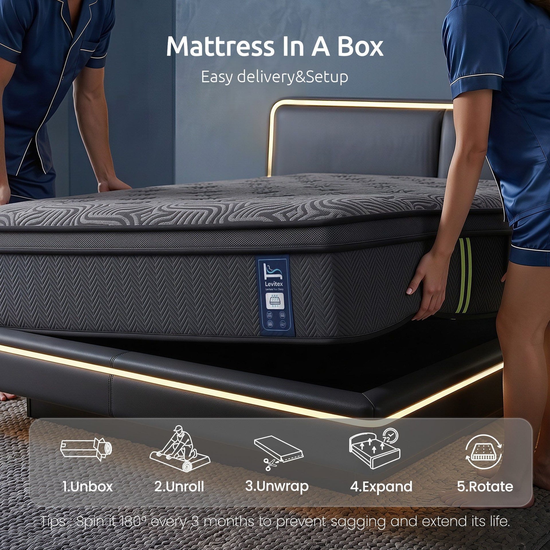 Levitex 34 cm Pocket Spring Mattress with Reinforced Edge Support & 5-Zone Pressure Relief Breathable Gel Memory Foam Hybrid Mattress for Back Pain Queen Awezingly