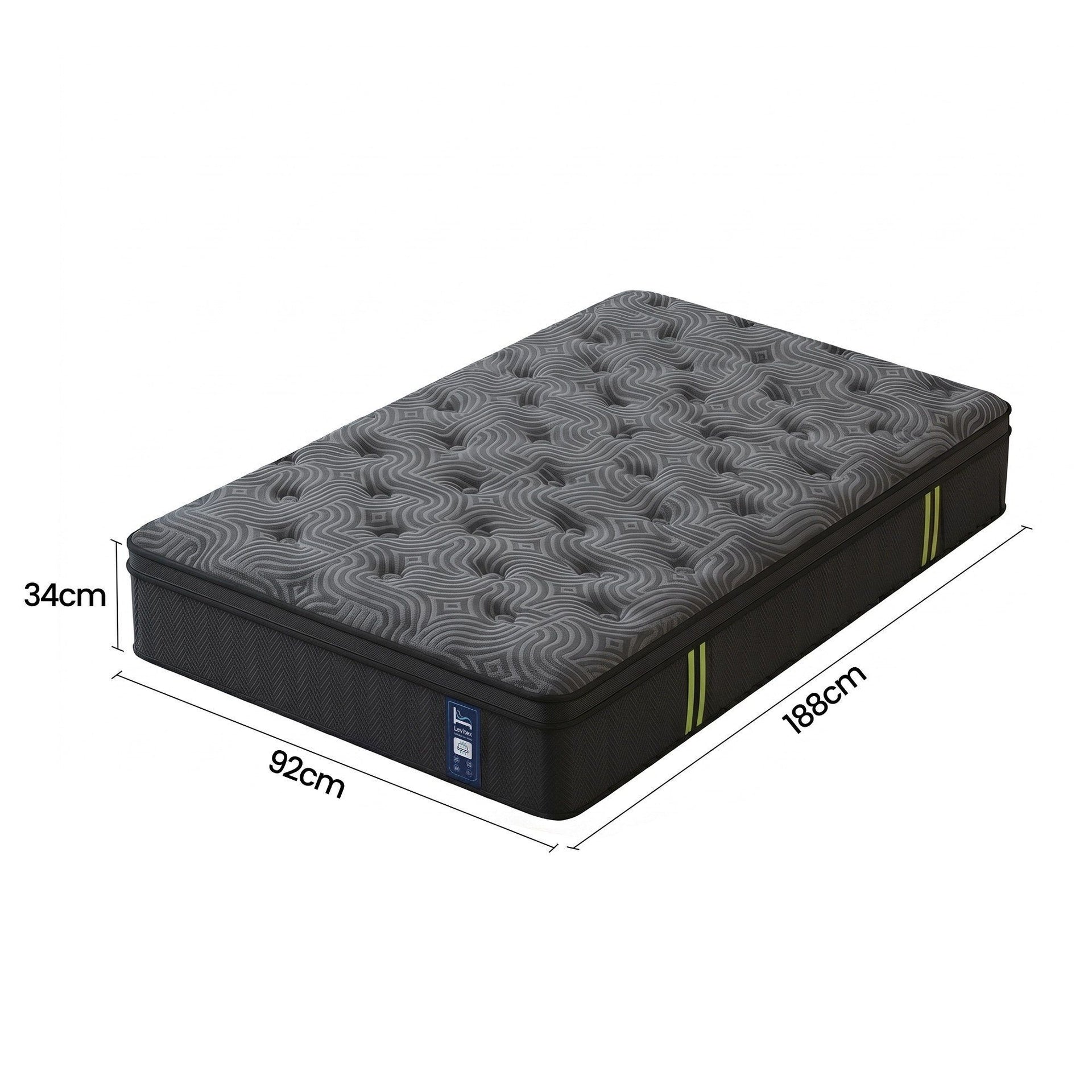 Levitex 34 cm Pocket Spring Mattress with Reinforced Edge Support & 5-Zone Pressure Relief Breathable Gel Memory Foam Hybrid Mattress for Back Pain Single Awezingly