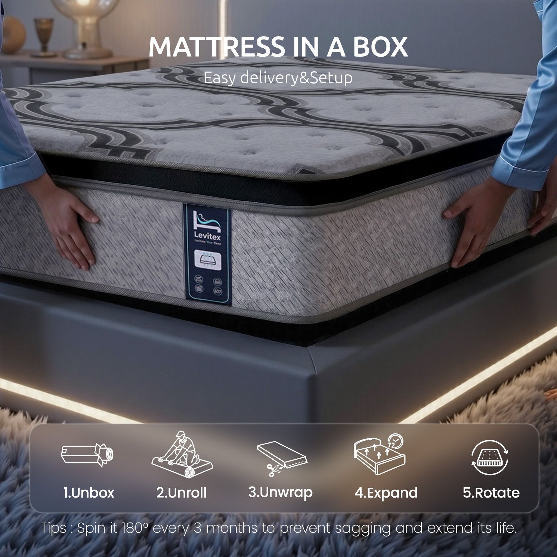 Levitex 5-Zone Pocket Spring Mattress with Latex & Memory Foam 7.5 Firm Hybrid Mattress for Extra Lumbar & Shoulder Support 34 cm Thickness Double Awezingly
