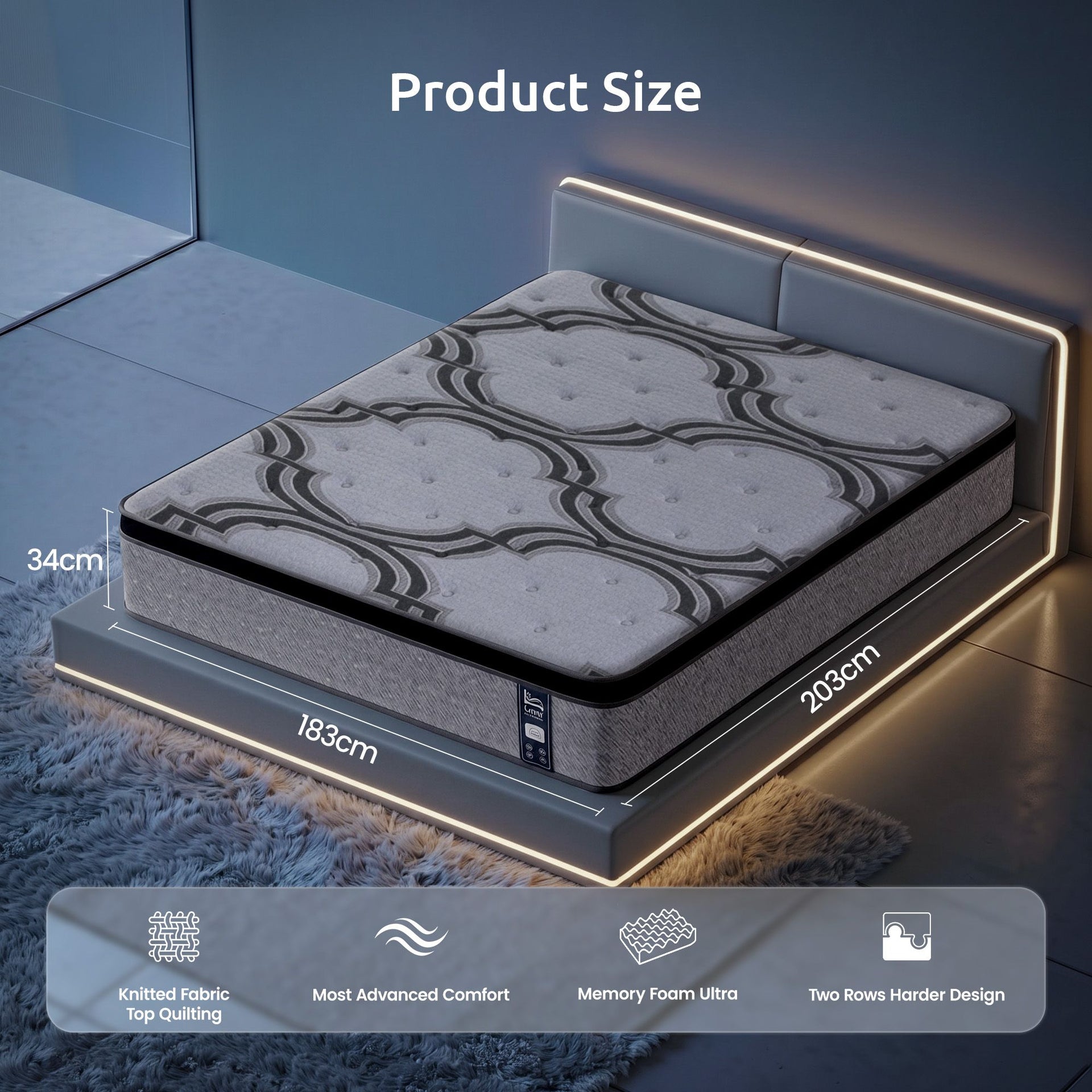 Levitex 5-Zone Pocket Spring Mattress with Latex & Memory Foam 7.5 Firm Hybrid Mattress for Extra Lumbar & Shoulder Support 34 cm Thickness King Awezingly