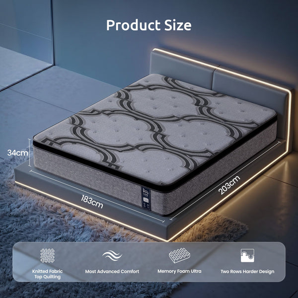 Levitex 5-Zone Pocket Spring Mattress with Latex & Memory Foam 7.5 Firm Hybrid Mattress for Extra Lumbar & Shoulder Support 34 cm Thickness King Awezingly