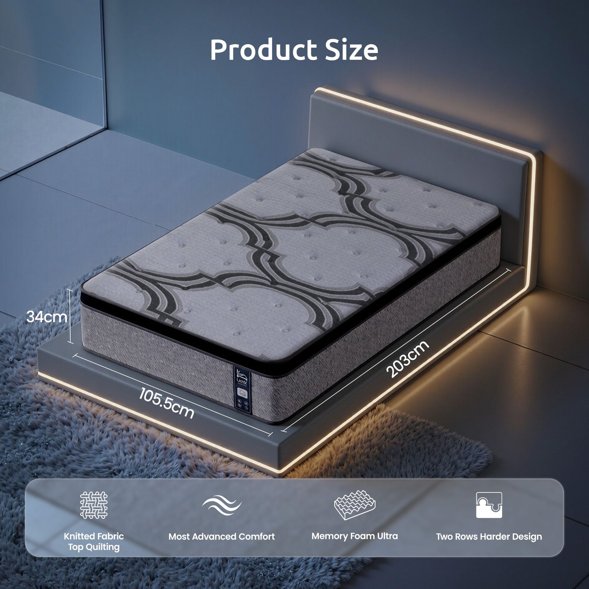 Levitex 5-Zone Pocket Spring Mattress with Latex & Memory Foam 7.5 Firm Hybrid Mattress for Extra Lumbar & Shoulder Support 34 cm Thickness King Single Awezingly