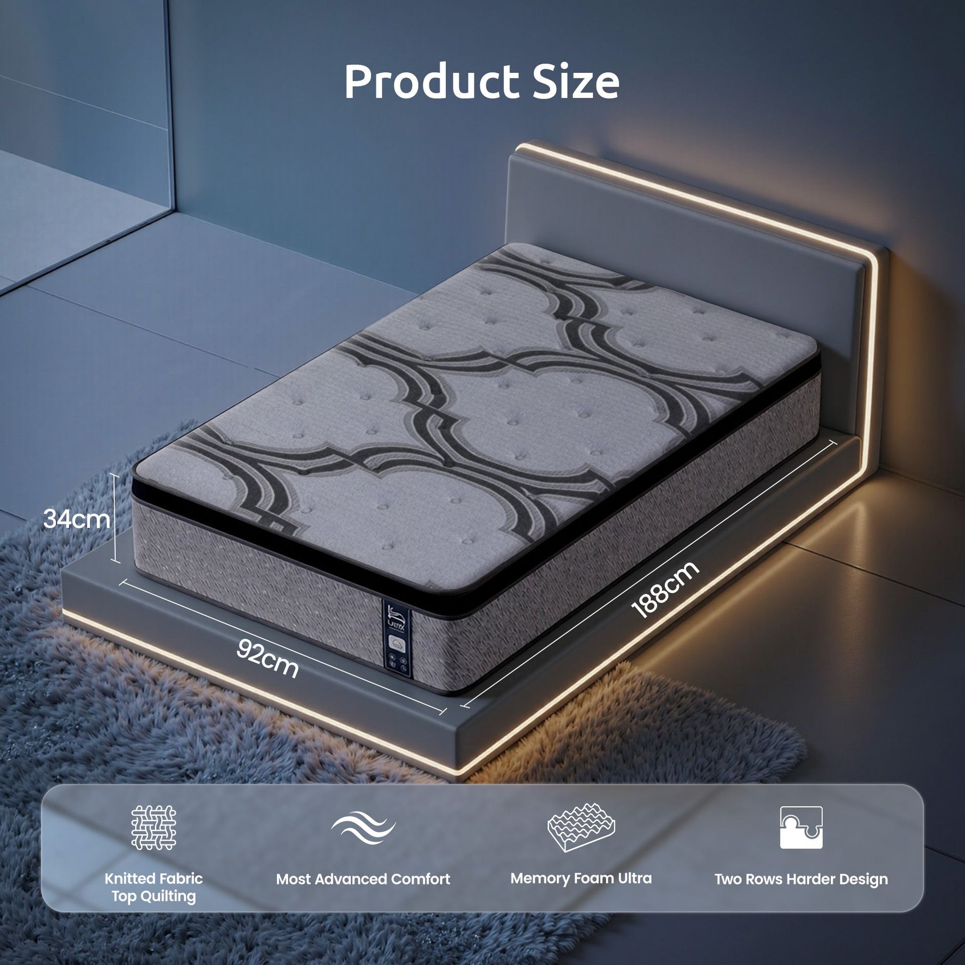 Levitex 5-Zone Pocket Spring Mattress with Latex & Memory Foam 7.5 Firm Hybrid Mattress for Extra Lumbar & Shoulder Support 34 cm Thickness Single Awezingly