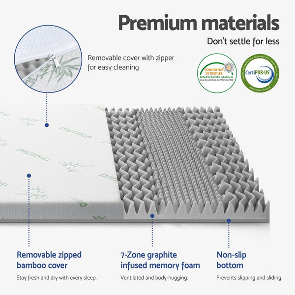 Giselle Bedding 8cm Memory Foam Mattress Topper 7-Zone Graphite Double Giselle Bedding