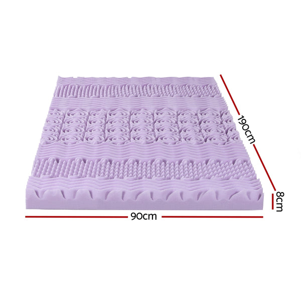 Giselle 8cm Memory Foam Mattress Topper Lavender Infused Bamboo Cover 7-Zone Single Giselle Bedding