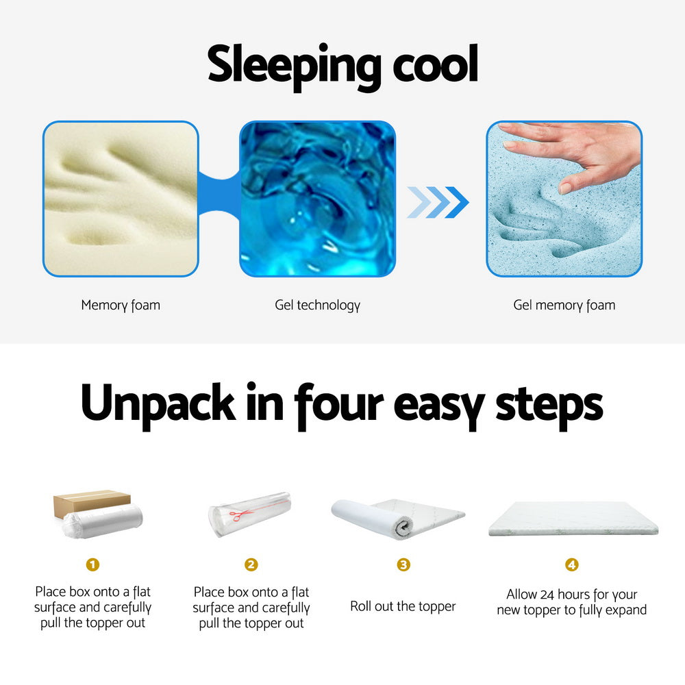 Giselle Bedding Memory Foam Mattress Topper Cool Gel Bed Mat Bamboo 10cm King Does Not Apply