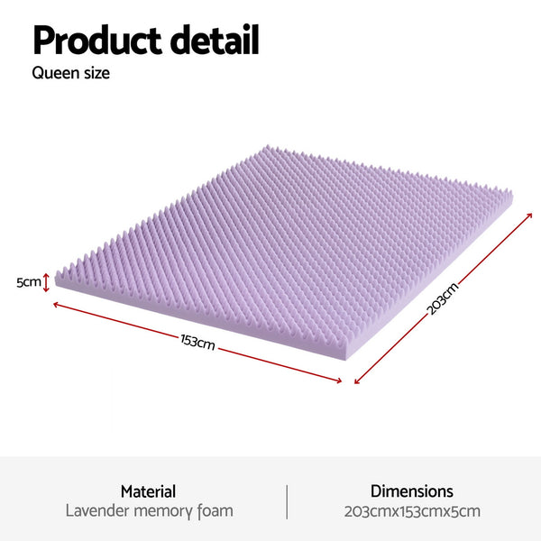 Giselle 5cm Memory Foam Mattress Topper Lavender Infused Egg Crate Pad Mat Queen Giselle Bedding