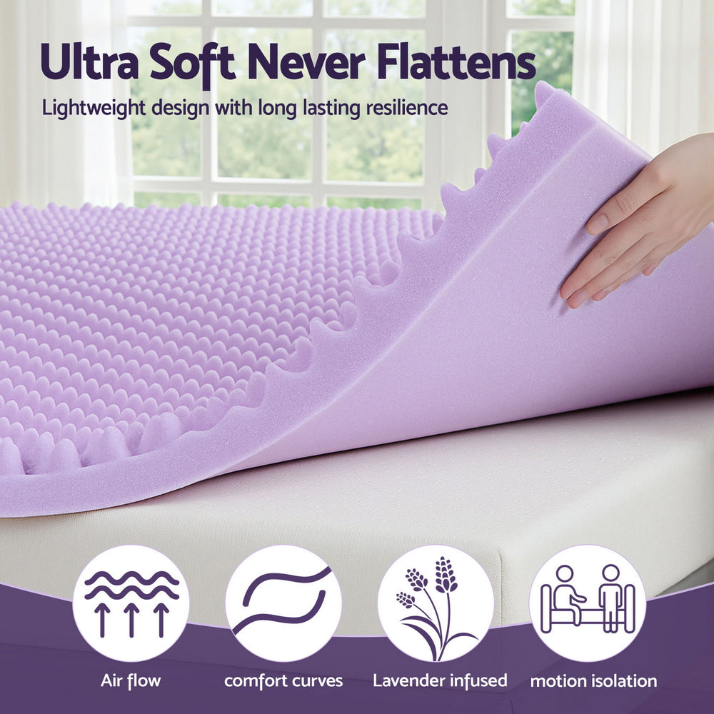 Giselle 5cm Memory Foam Mattress Topper Lavender Infused Egg Crate Pad Mat Single Giselle Bedding